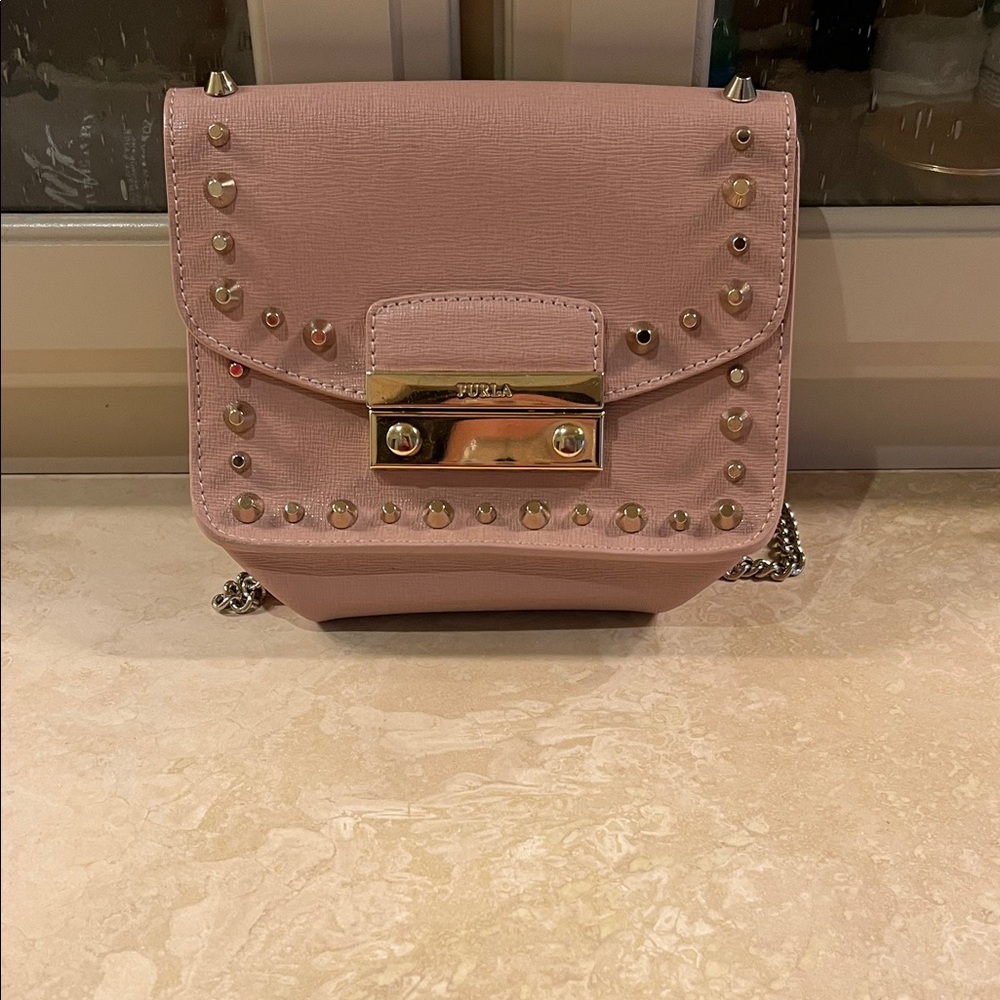 Furla Pink Pastel Metropolis Bolero Julia Gold Stud Leather Crossbody Bag